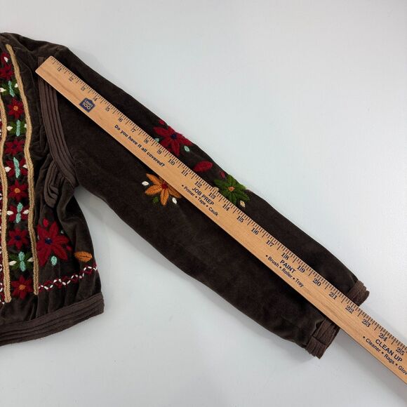 Casual Studio Women's Brown Velvet Multicolor Embroidered Floral Size S Small - Picture 9 of 10